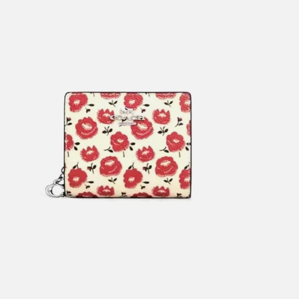 New Coach CBO76 Snap Wallet with Floral Print Chalk / Black Multi